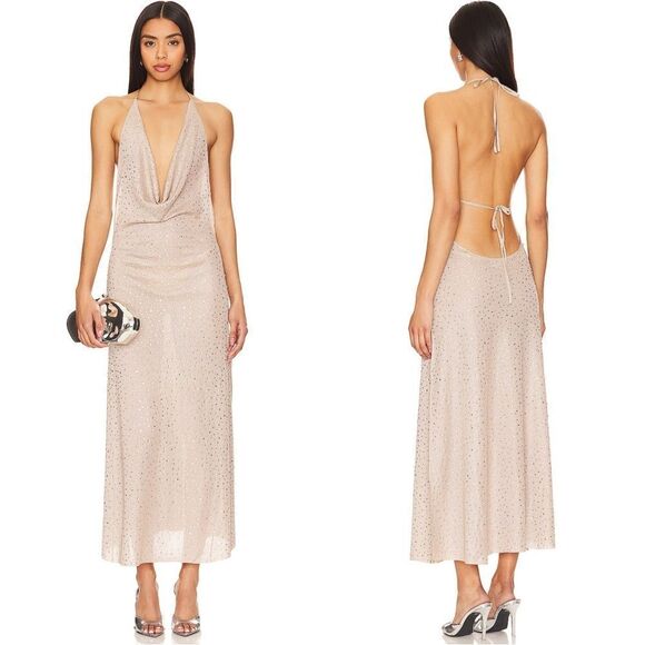 NWT RETROFÊTE Saar Dress in Metallic Gold - Picture 1 of 14